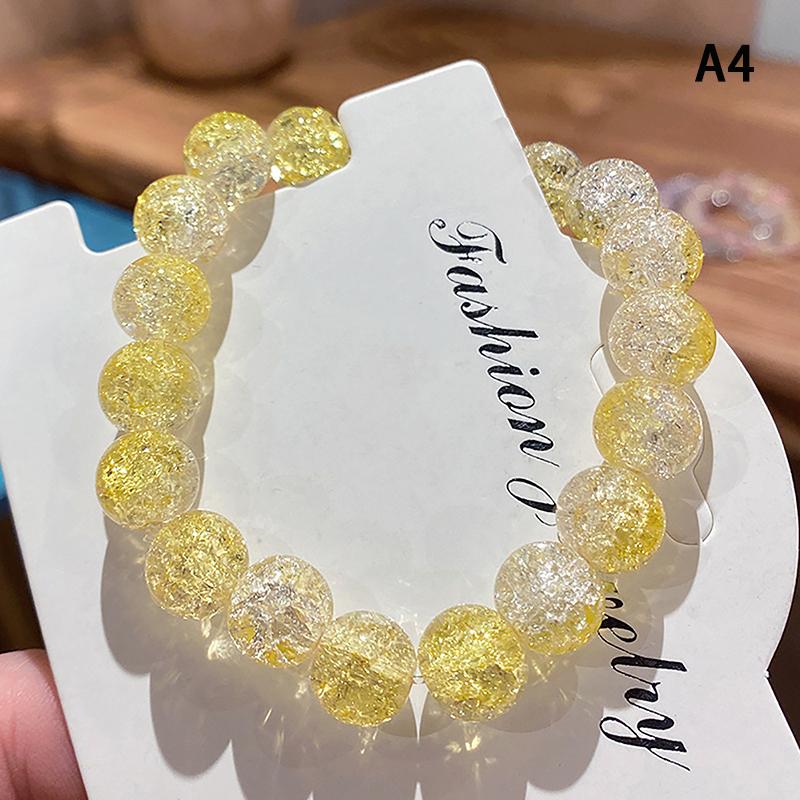 

Женский браслет из потрескавшегося кварца с круглыми стеклянными бусинами, эластичный браслет жёлтый