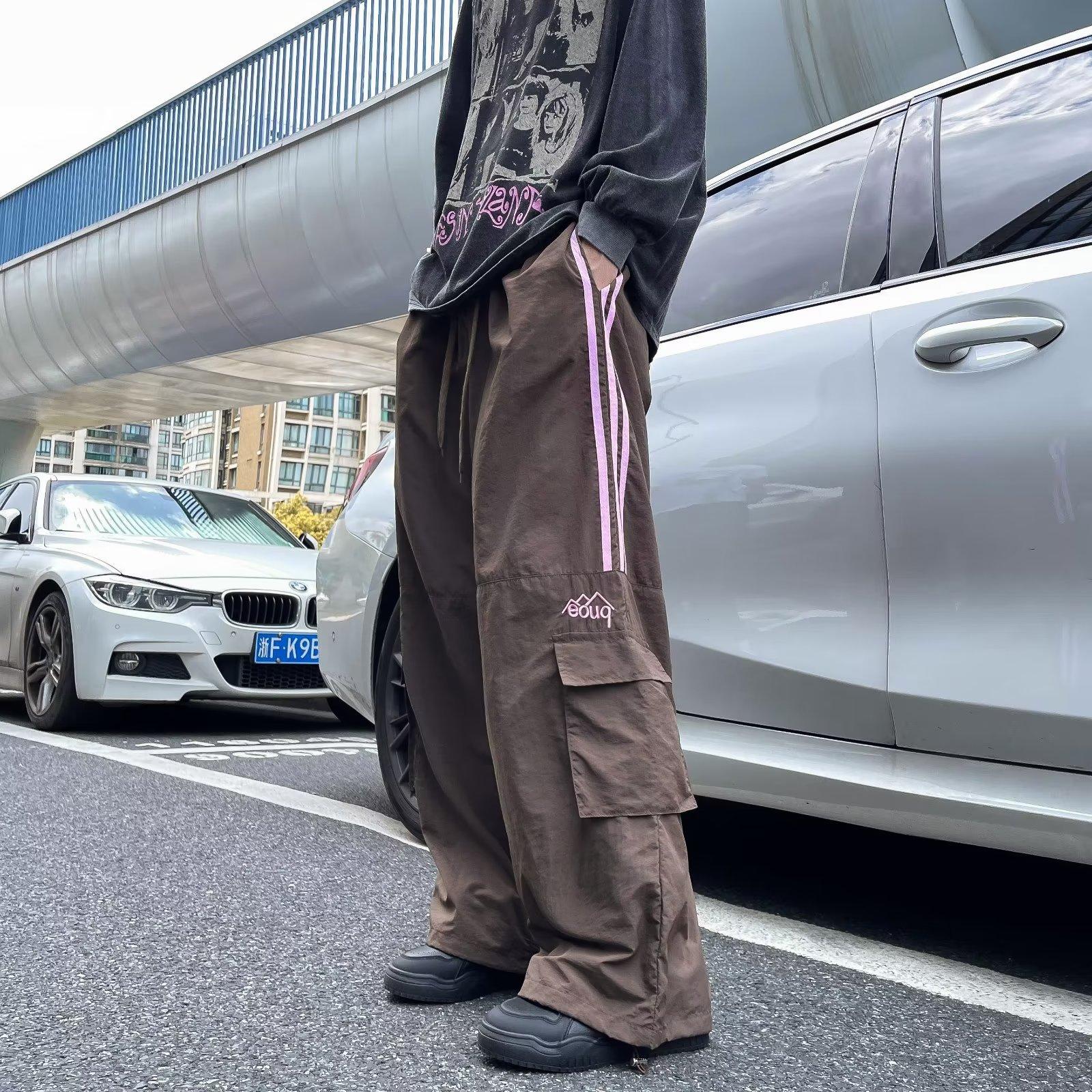 

Мужские брюки-карго в полоску с несколькими карманами, свободные повседневные мужские спортивные брюки высокого качества с завязками на талии 3XL коричневый