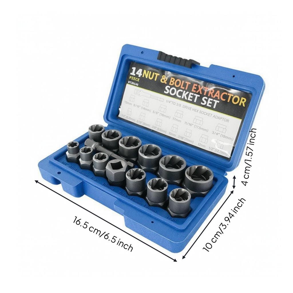 Heavy Duty Bolt Extractor Kit | Nut and Set, for Mechanical Maintenance 40CR 13PC