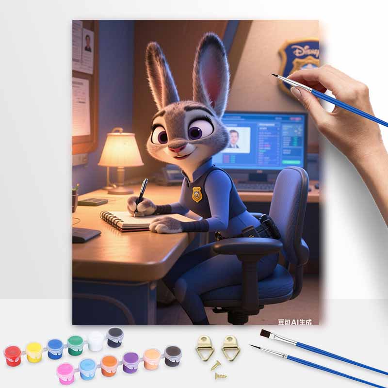Disney Bunny Police Officer Painting By Numbers Kit Hand Painting Home Decor 20x30cm
