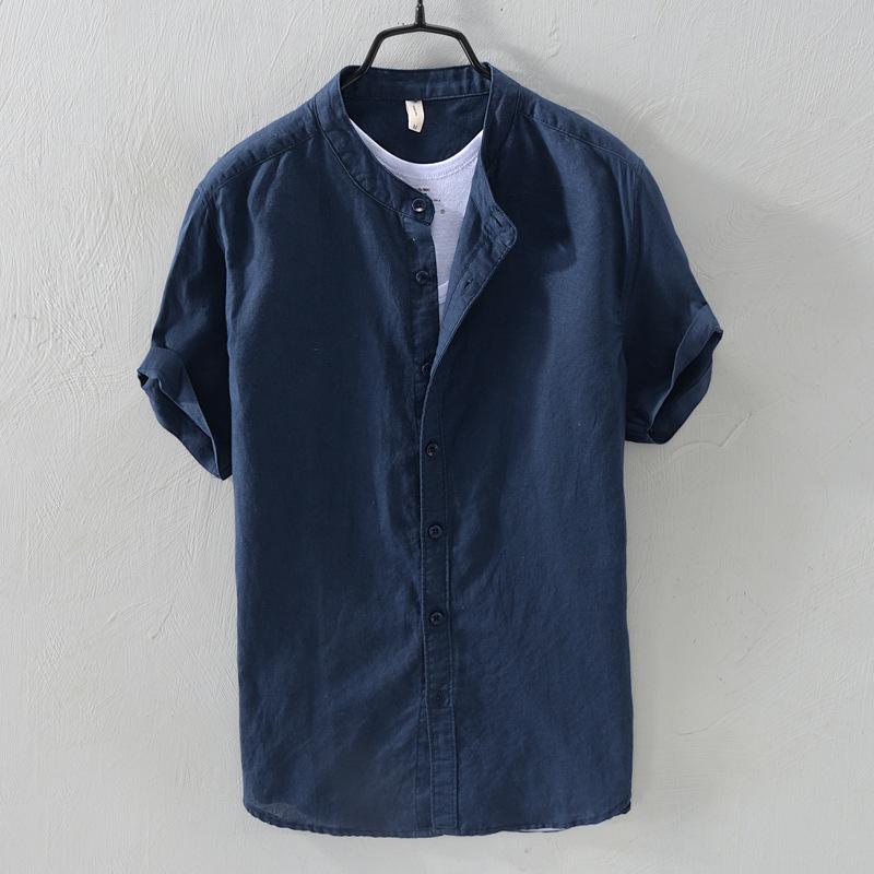 

Мужская свободная льняная рубашка с коротким рукавом - летний повседневный стиль в китайском и японском ретро-стиле XXL