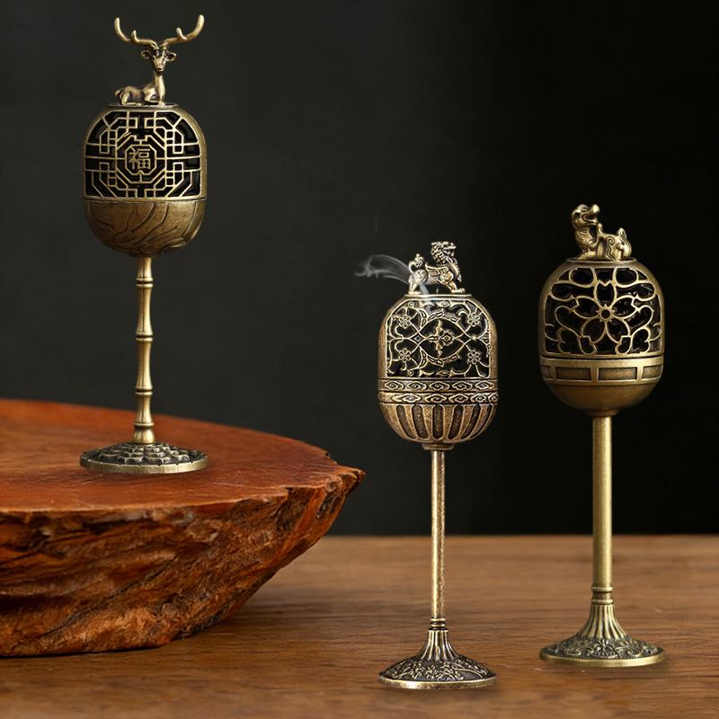 Vintage Alloy Incense Burner Stick Holder Three Legged Hollow Out Mini Sandalwood Censer Incense Burner Home Decoration