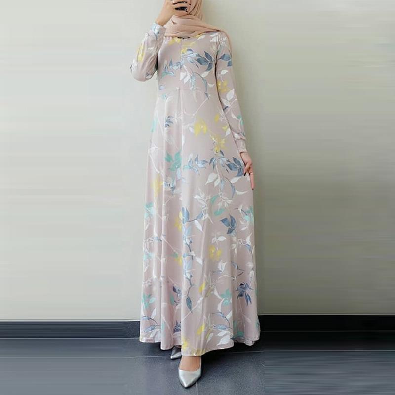 Womens Muslim Dress Islamic Clothing Long Sleeve Round Collar Print Dress Dress Maxi Dresses Plus Size S-5XL