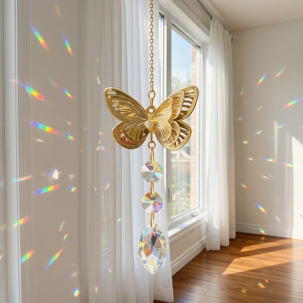 Rotating Butterfly Wind Chimes Colorful Light Collection Pendant Crafts Bee Wind Chimes  Backyard