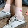 Socks, Pink Socks, Summer and Spring Mid-length Cotton Socks with Sweet Bows and Embroidery for Moisture Absorption and Odor Prevention.