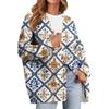 Women's Fashion Long Sleeve Print V-Neck Button Loose Cardigan Top