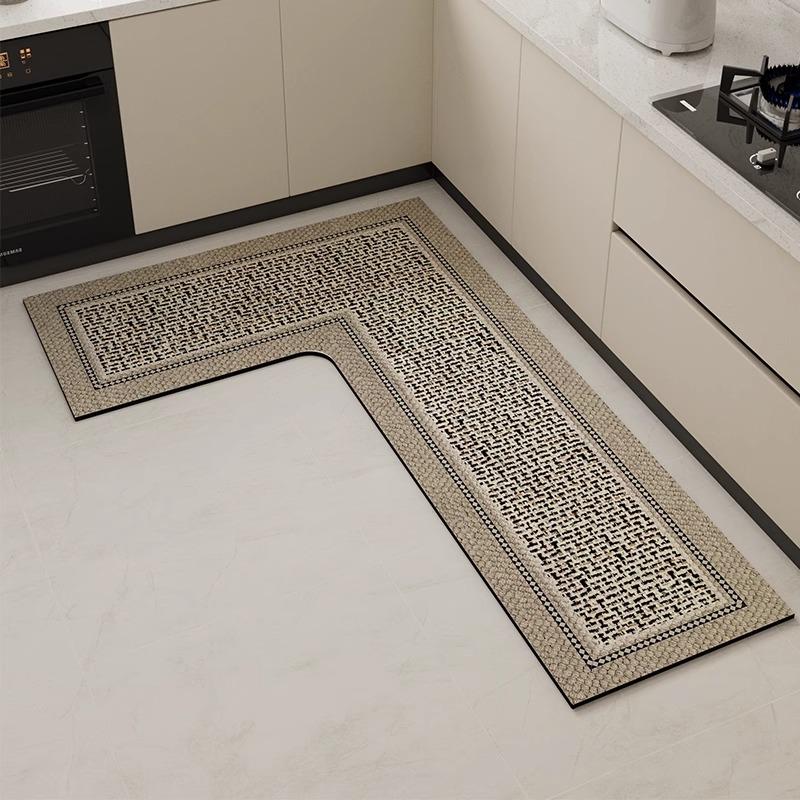 Kitchen Floor Rug Diatomite Mud L-Shaped Pvc Soft Floor Mats Super Non-Slip Absorbent Washable Home Decoration Carpet