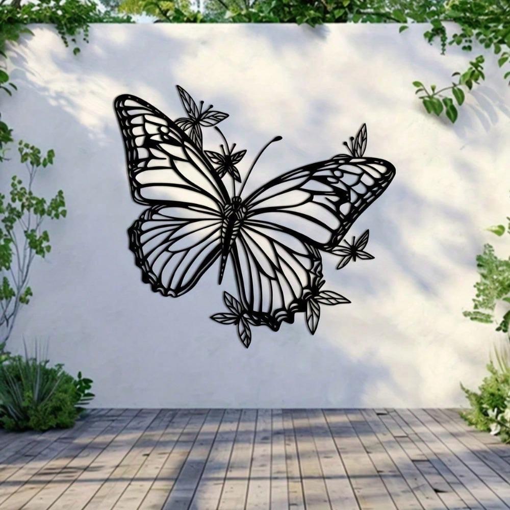 1 PC Big Black Iron Butterfly With Several Little Butterflies Minimalist Metal Wall Art - Modern Home Decor For Bedroom, Living Room, Or Bathroom.