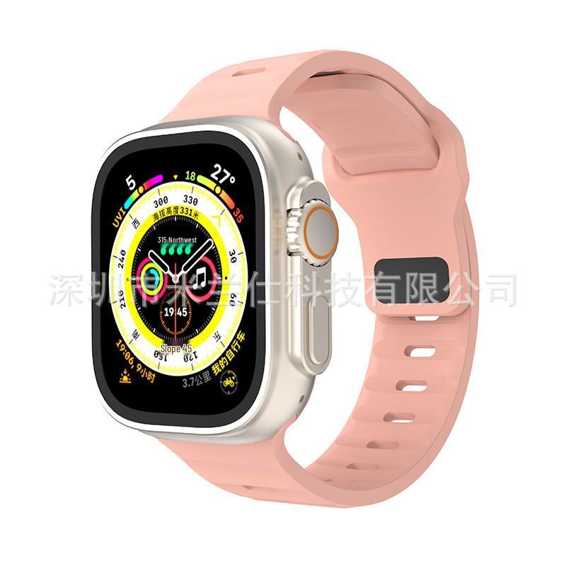 iWatch7 Diamond Buckle Horizontal Stripe S9 Silicone Strap for Apple Watch 8/Ultra