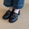 Washed horse leather~ Leather high-heeled loafers for women's spring and autumn new temperament single shoes with one foot on British style smal
