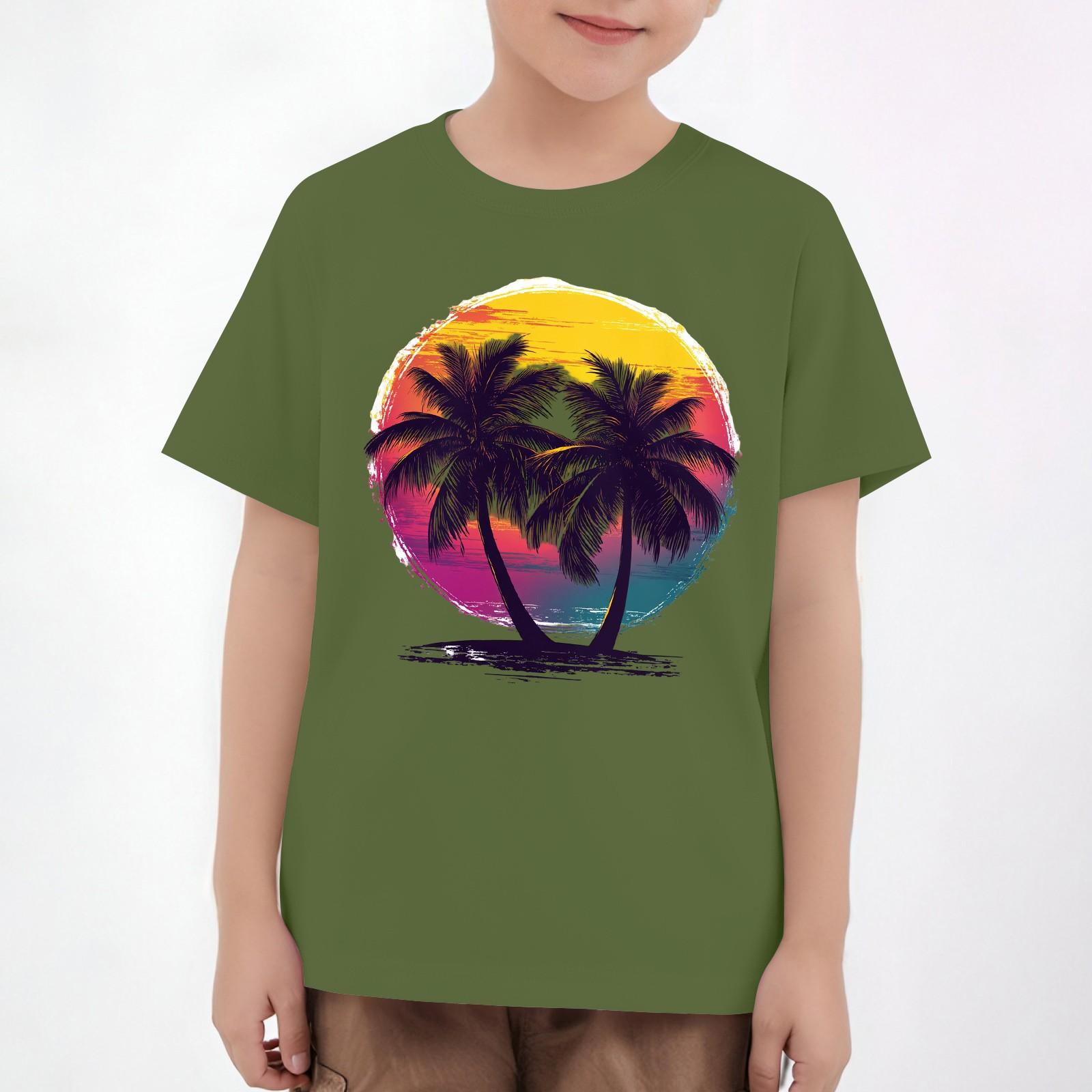 

Детские топы с коротким рукавом, повседневная футболка с принтом, круглый вырез, блузка-пуловер 100 армия зеленый