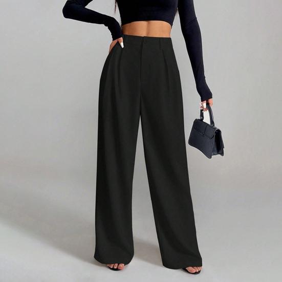 Women Pants Straight Wide-Leg High-Waisted Slimming Trousers Solid Color Loose Fit Dress Pants Workwear
