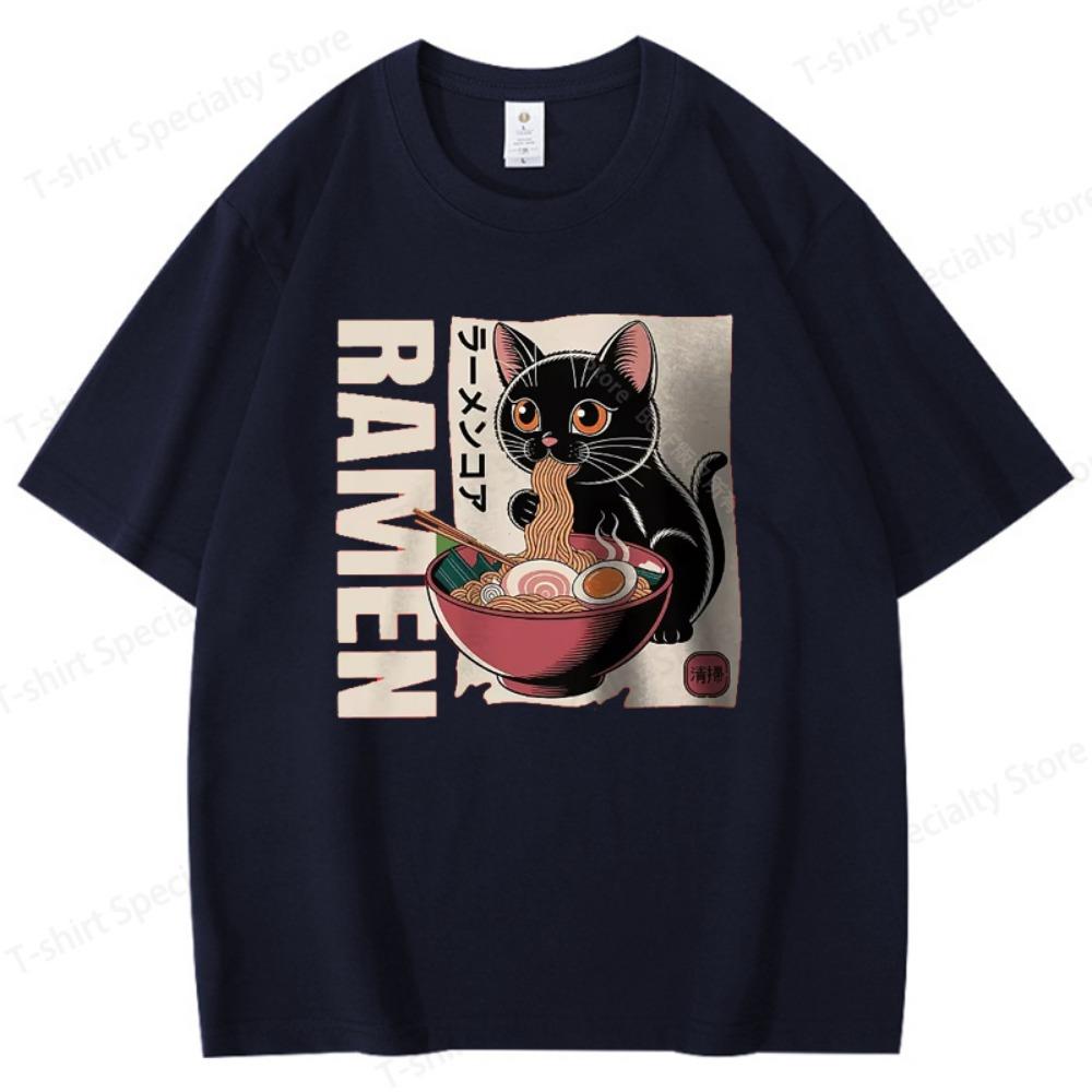 Men's Ramen Printed T-Shirt Oversized Japanese Graphic Tees for Women Summer Tops