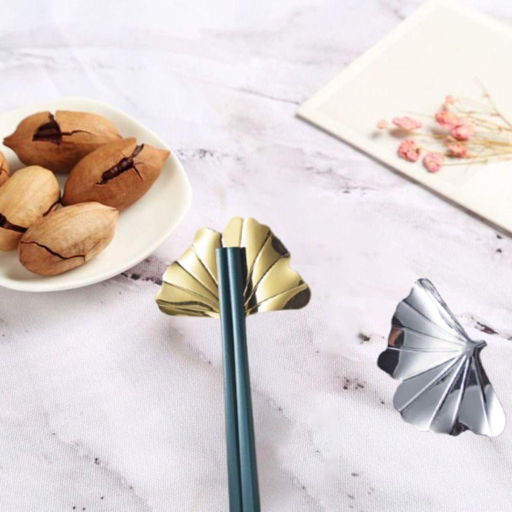 4pcs Rust-proof Ginkgo Leaf Chopsticks Holder 304 Stainless Steel Pen Rack Spoon Rack  Canteen