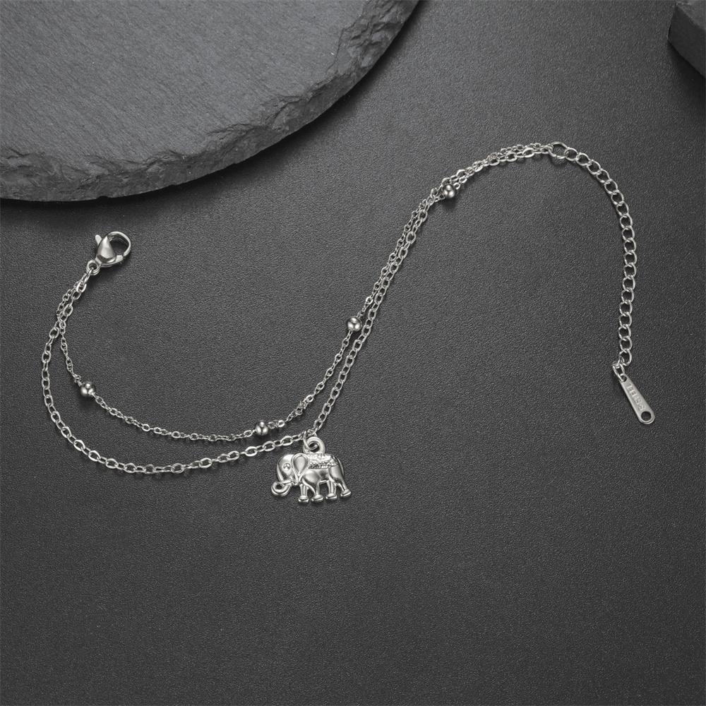 

My Shape Elephant Bracelet Animal Charm Bracelet Stainless Steel Bangle 2 Layers Lovely Female Bracelets Jewelry Girls Gifts As Pictures&17cm