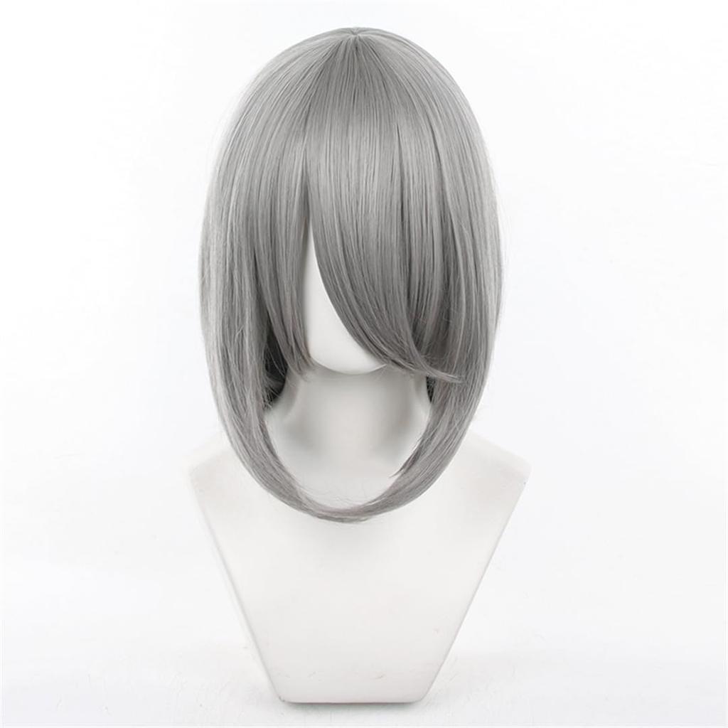 YukiHalolj Cosplay 40cm Silver Gray Fluffy Cosplay Fiber School Festival Wig Wig, Unisex, Heat-Resistant, Hair, All-Purpose, Wig, Wig, Costume, Event,