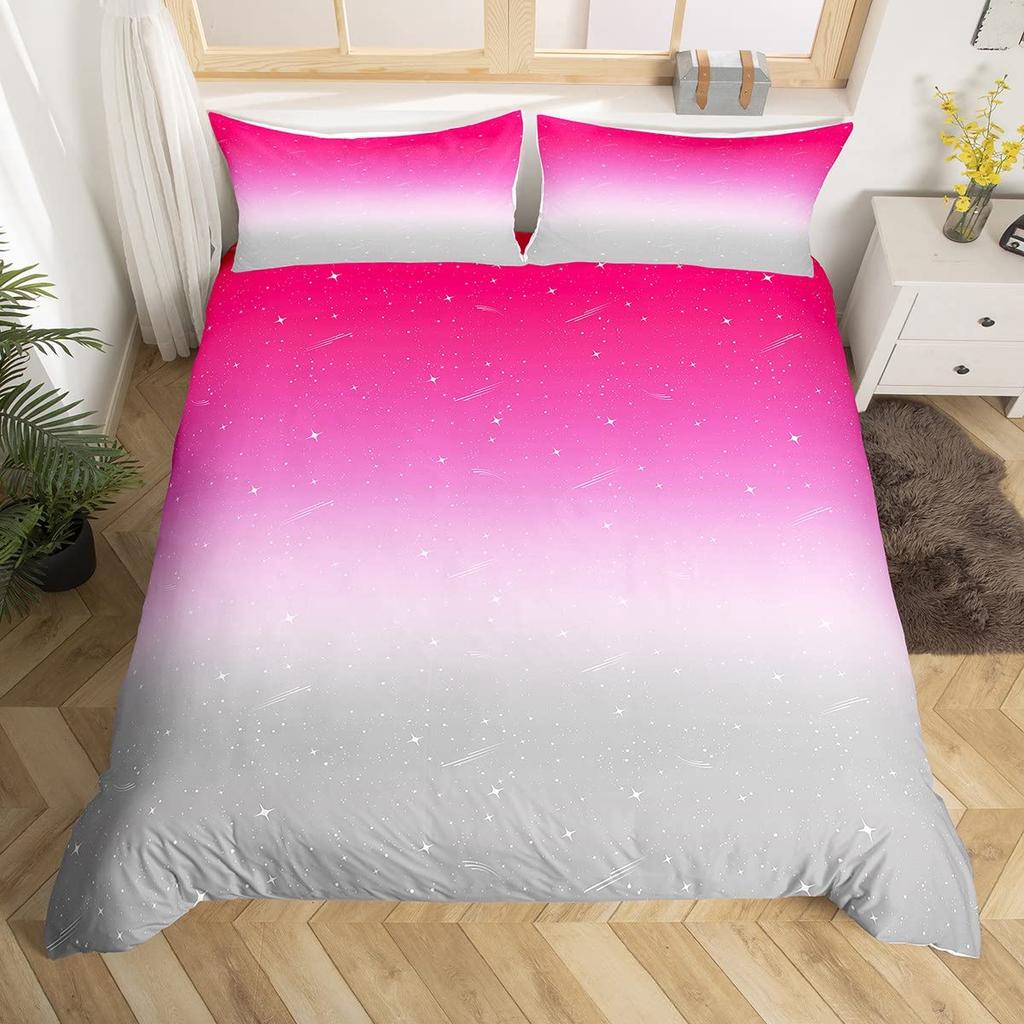 Rött Grått Vitt Randigt King Påslakan Gradient Geometriskt Sängklädesset Modernt Randigt Konst Täcköver Polyester Quiltöverdrag