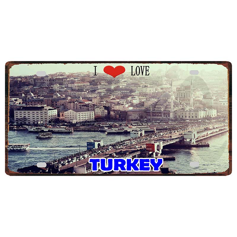 YZFQ Istanbul Turecko Cestování Město Kovový Značka Plakátová Deska Pro Zeď Restaurace Bar Řemesla Domácí Dekorace 30X15CM DC-1612A