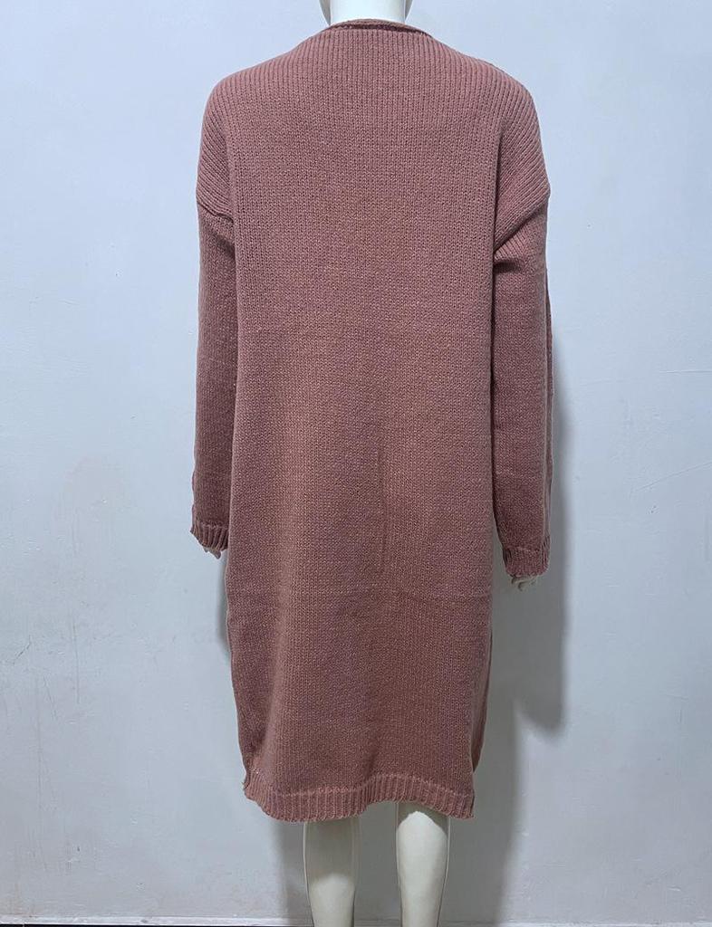 Women's Knitted Long Sleeve Mid-Length Cardigan Sweater for Autumn and Winter