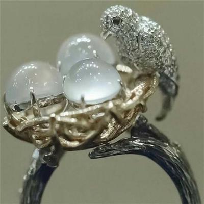 Anello Nido di Uccello in Pietra Naturale Animale da Donna Creativa Gioiello Unico Carino Squisito ARI
