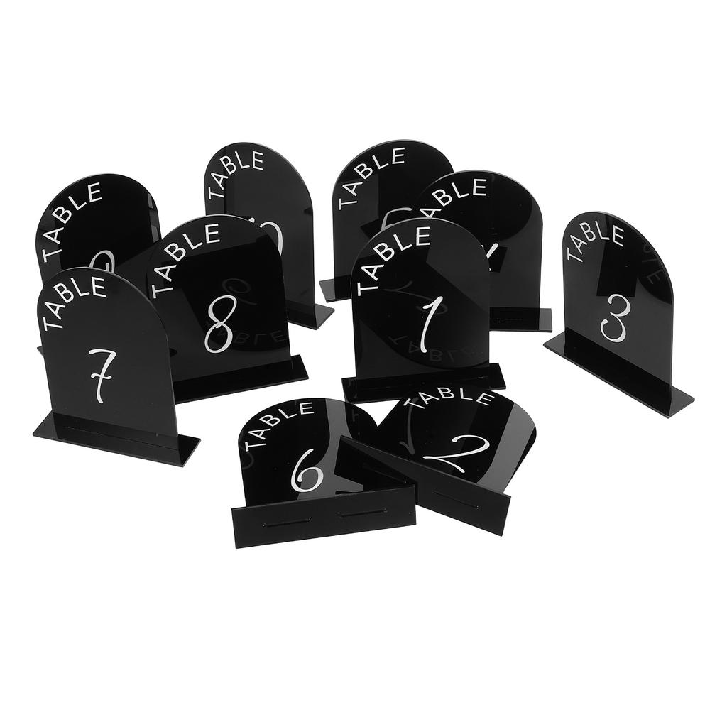 10Pcs Black Acrylic Table Numbers Wedding Arched 3D Design Self Stand Table Number Plates for Reception Event Restaurant Cafe