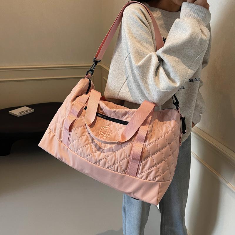Rhombus boarding model, women's simple foreign gas dry and wet separation sports fitness bag, portable pull rod travel bag