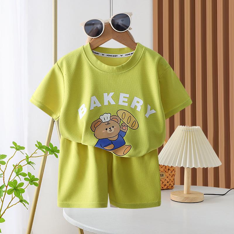 

2023 Kids Short Sleeve Waffle Pattern Set - Summer Casual Korean Style for Boys and Girls 120 cm