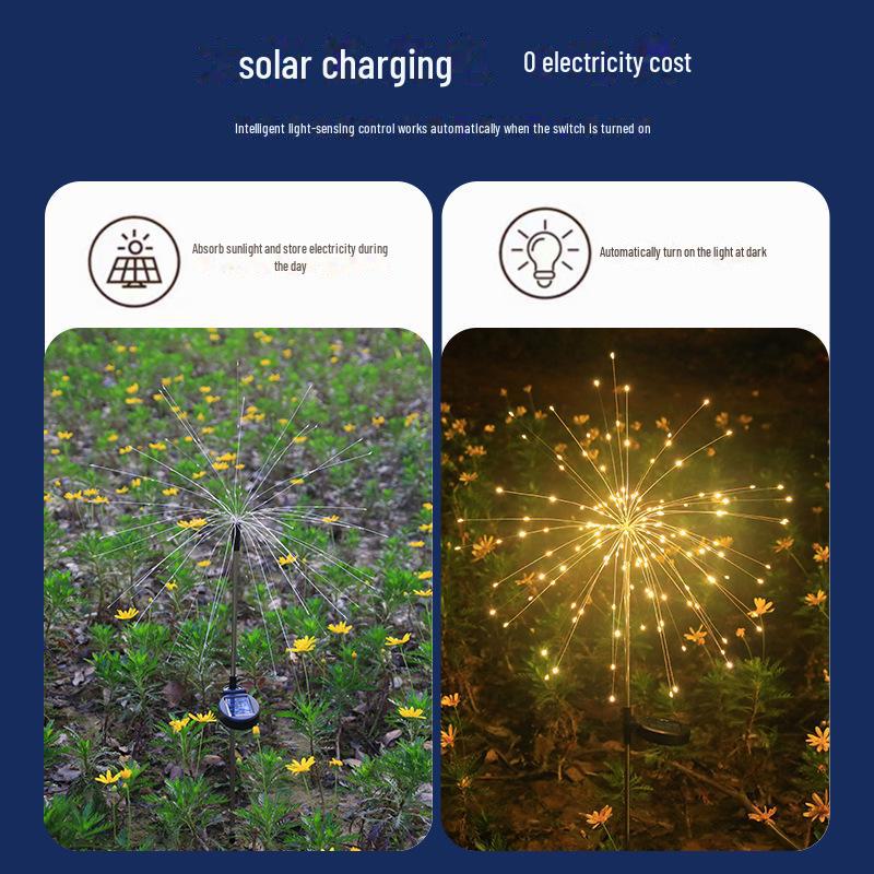 Solar LED Firework Dandelion Garden Light String - Copper Wire, Multicolor