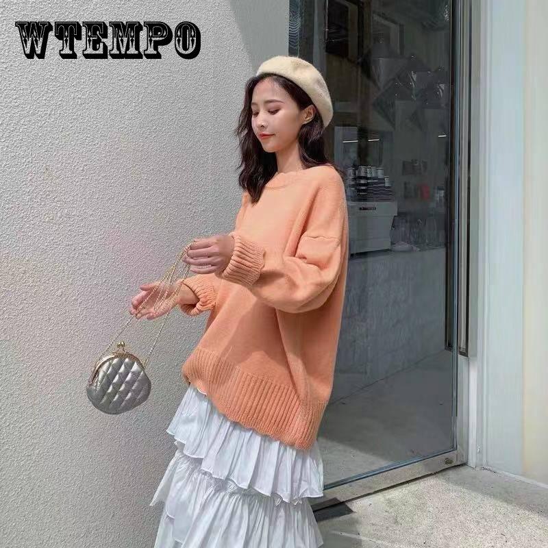 

Сплошной цветной свитер с воротником-лепестком, женский осенне-зимний пуловер, свободный базовый свитер