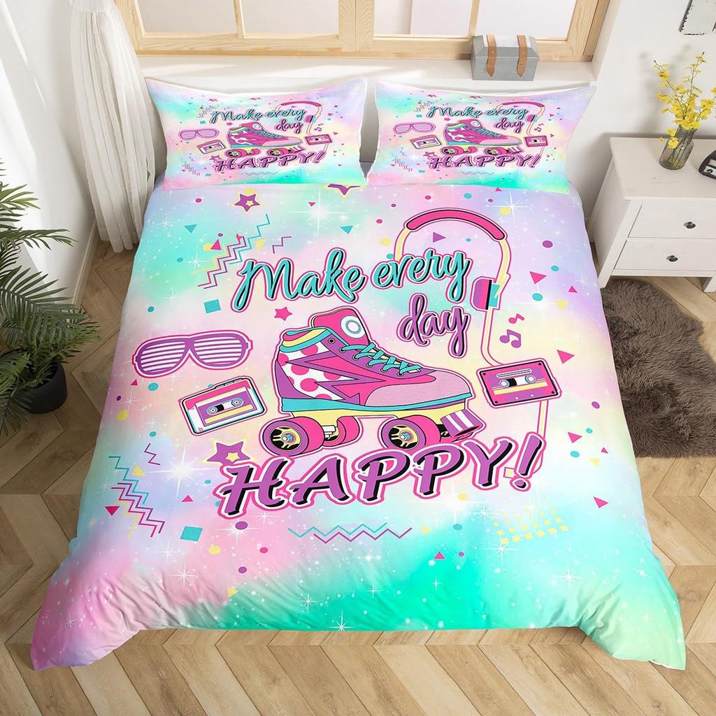 Ice Skating Duvet Cover Set For Kids Teens Queen Size Lightweight Down Quilt Covers 2 Pillowcases 1 Comforter Cover No Comforter
