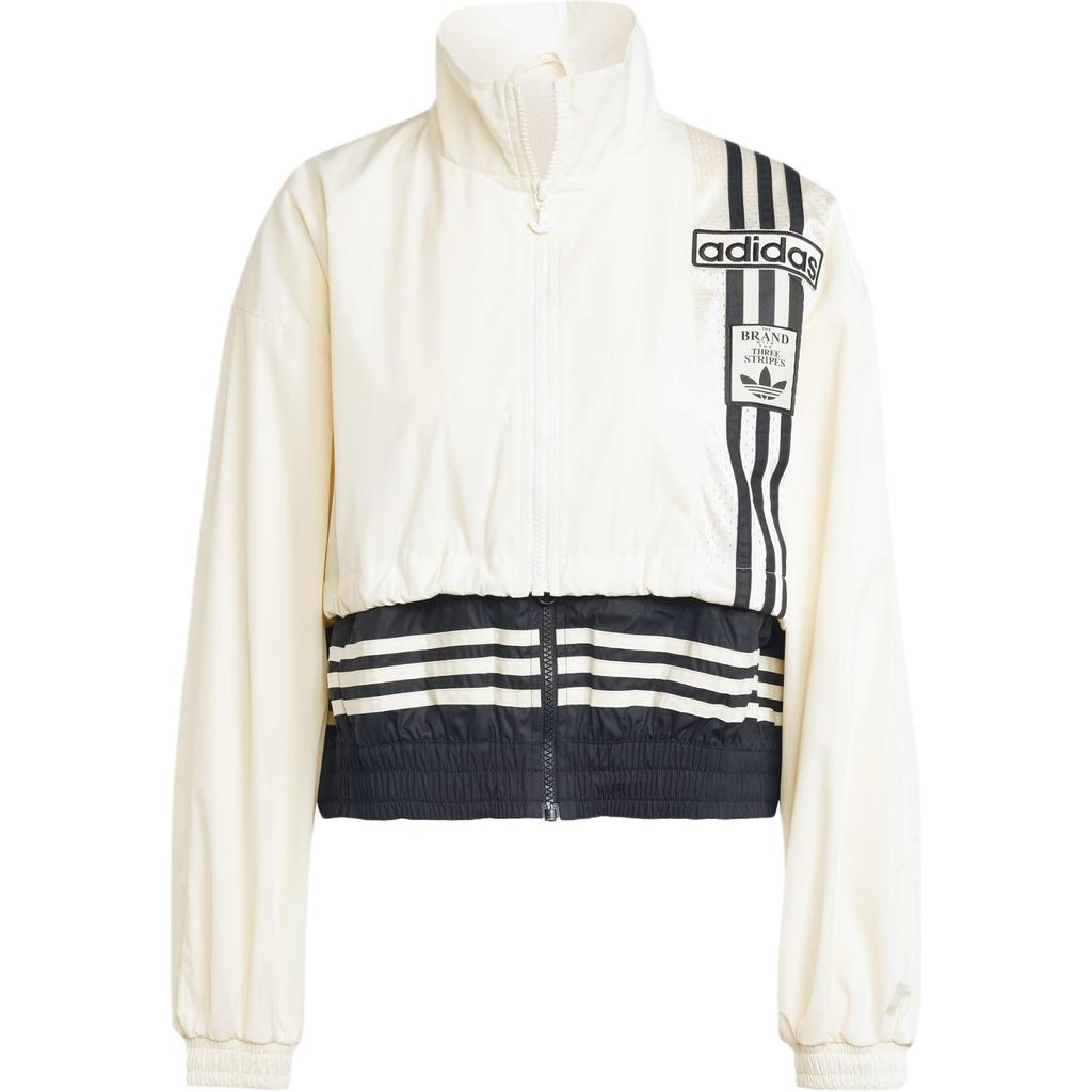 Adidas Originals Striped Stand Collar Loose Fit Zip Long Sleeve Jacket Women Jackets Off-White JD0096