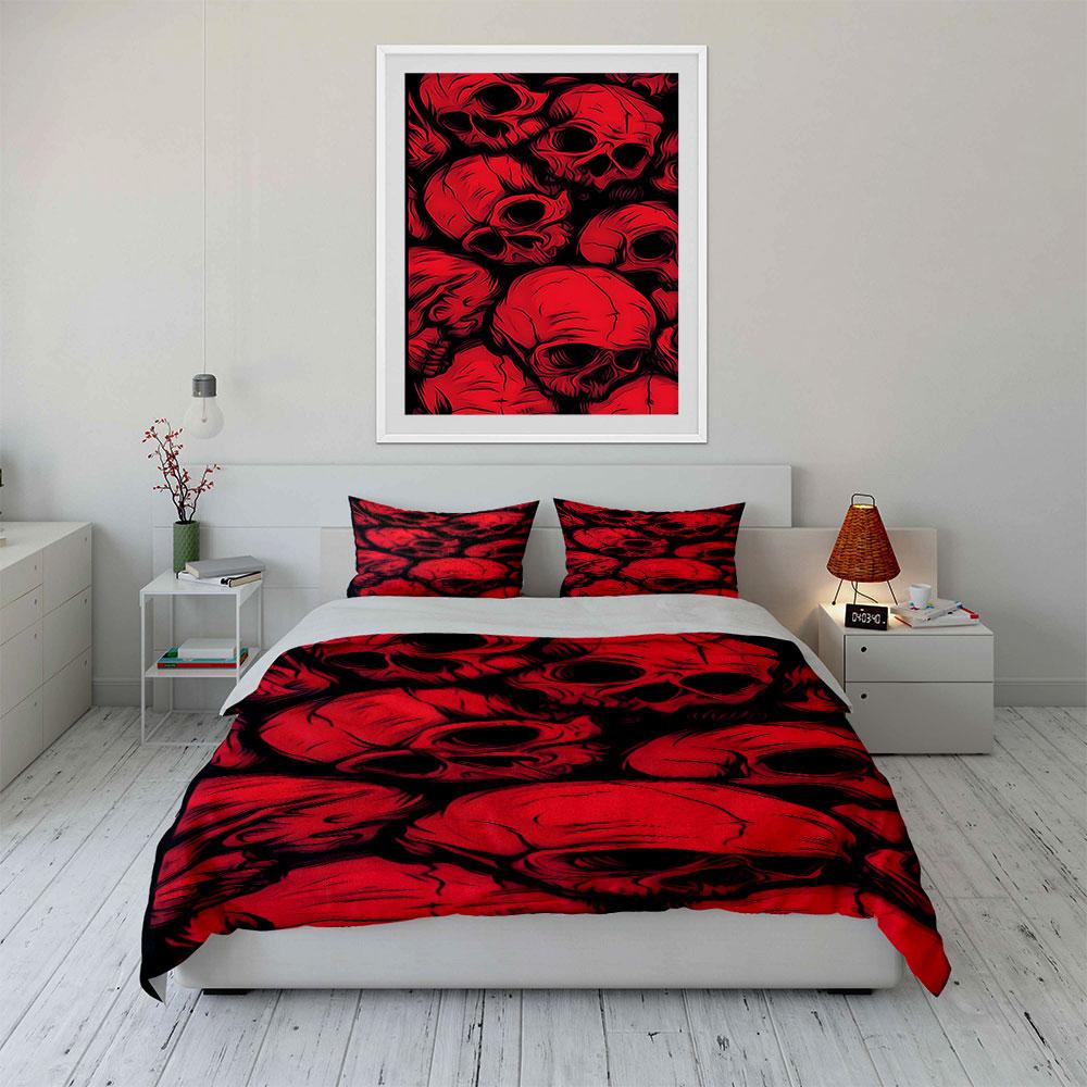 Red and Black Skulls. Bedding Sets Duvet Cover Sets Duvet Covers Pillowcases(1* Duvet Cover 2* Pillowcases Without Duvet Insert)