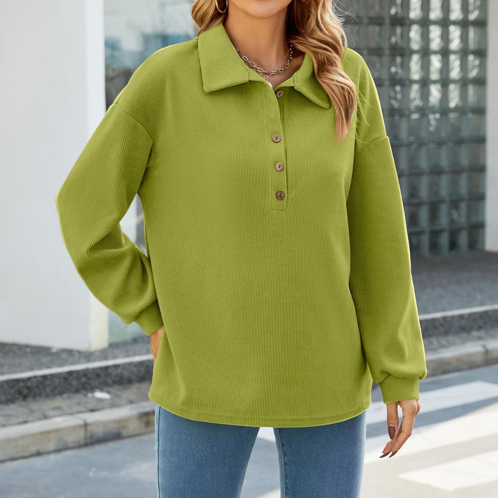 Women's Fashion Casual Versatile Lapel Loose Long Sleeve Pullover Solid Color Long Sleeve Women's Sweatshirt