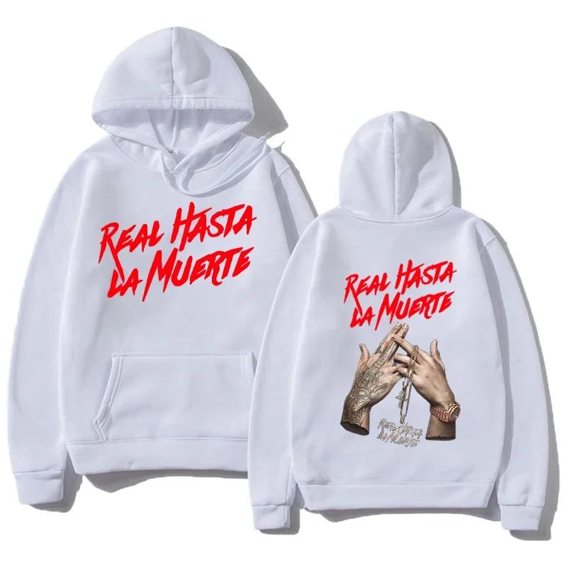 Frühlings- und Herbst-Kapuzenpullover Anuel AA Real Hasta La Muerte Aufdruck Streetwear Rapper Lockerer Pullover Lässiges Kapuzenoberteil3