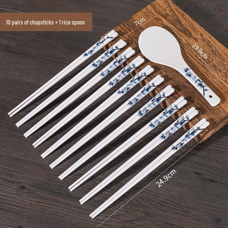 Blue and White Birds Ceramic Chopstick and Spoon Set