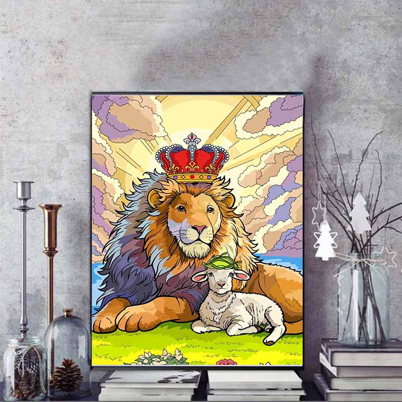 Disney 5D DIY Diamond Painting Lion and Lamb Creative Art Illustration Cartoon Full Diamond Mosaic Art Wall Decoration Set
