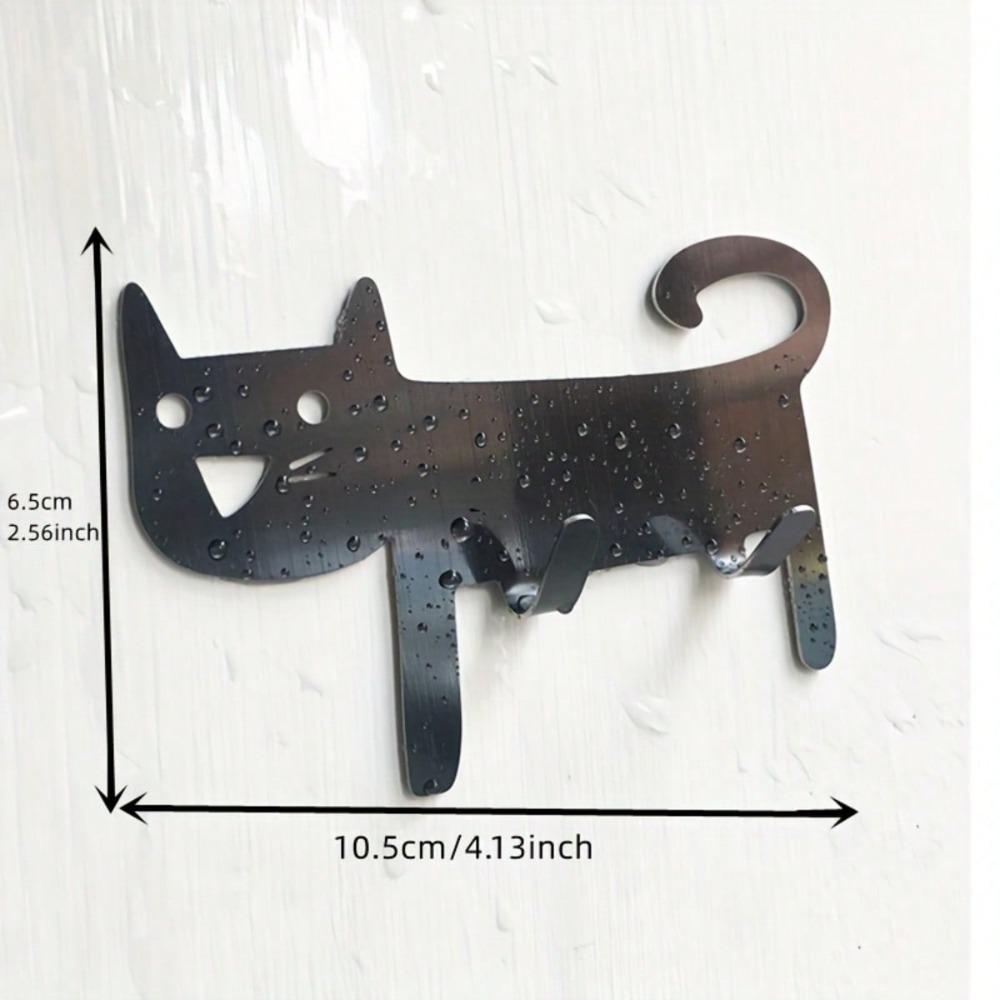 Stainless Steel Smiling Cat Wall Hooks for Kitchen Bathroom Bedroom Door Fridge Storage Organizer