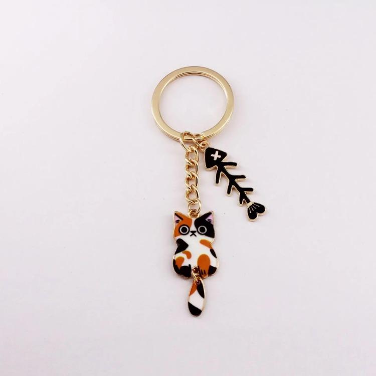 1 Piece Women Exquisite Cat Key Holder Cute Cartoon Kitten Fish Bone Keychain Organizer Portable Fashion Girl Pendant
