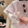 Girls' Stylish Sun Protection T-shirt with Ice Sleeves & Cartoon Print - Breathable, Skin-Friendly, Fashionable, Versatile.
