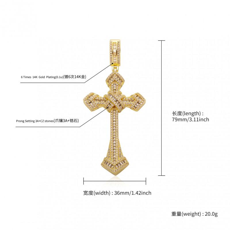 Copper Cross Pendant Necklace With Zircon Stones Full Hip Hop Style Men