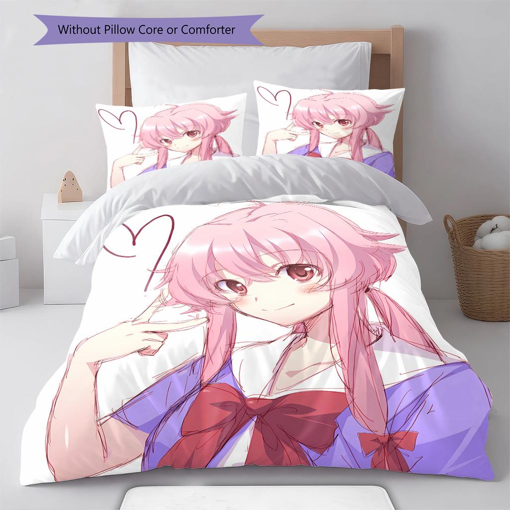 Gasai Yuno Pattern Bedding,Quilt Set Quilt Cover Pillowcase Home Birthday Gift (1 * duvet cover + 2 * pillowcase, without core)