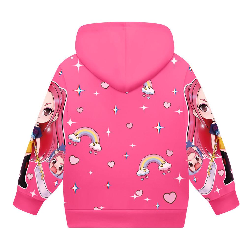 Dětská Dívčí POP Zpěvačka Rumi Zoey Mira Potištěná Neformální Mikina s Kapucí na Zip s Dlouhým Rukávem Bunda Kabát