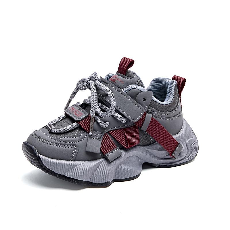 Girls Sports Shoes Autumn New Style Boys Leather Faced Casual Dad Shoes Soft Sole Running Shoes