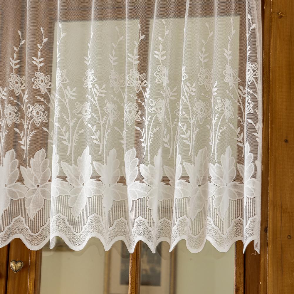 1PC Nuan Series Countryside Style Lace Short Curtain, Retro Style Soft Light Floral Sheer Curtain for Living Room Kitchen Cupboard Window Home Decor