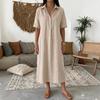 2026 spring and summer Europe and the United States new casual straight comfortable Polo collar linen short-sleeved dress
