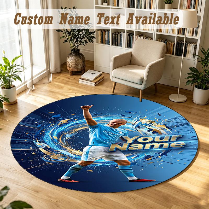 Round Rug Custom NameErling Haaland Pattern Non Slip Carpet Home Floor Decor