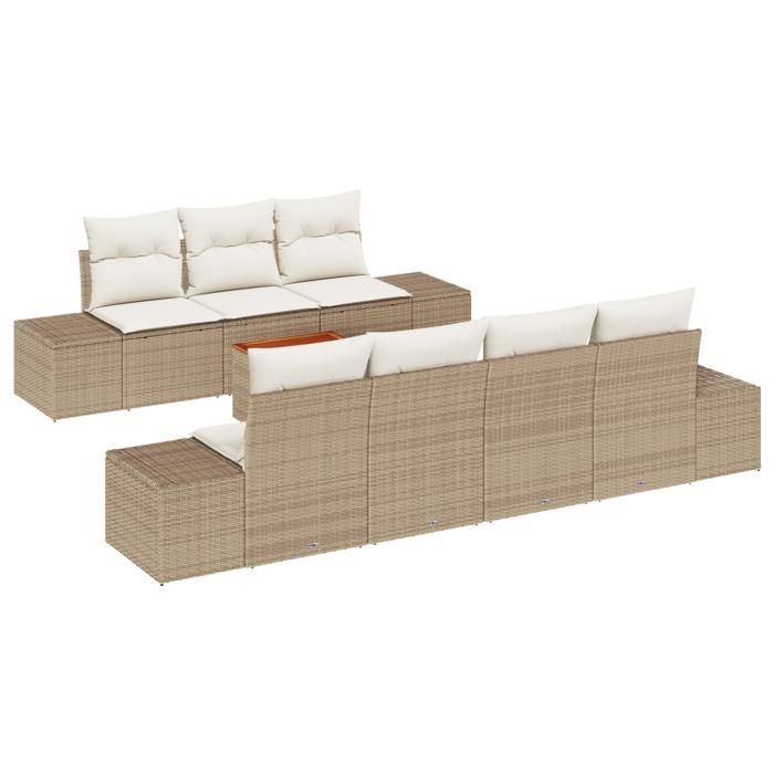 VidaXL Ensemble de canapé de jardin de 8 pièces avec coussins Beige Poly Rattan Acacia 3347918