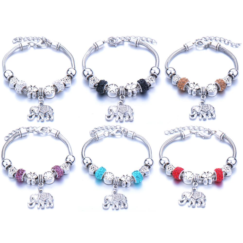 Pulseira em Forma de Coração Liga Design de Elefante Furo Grande Contas de Vidro Transparentes Joia Presente para Mulheres