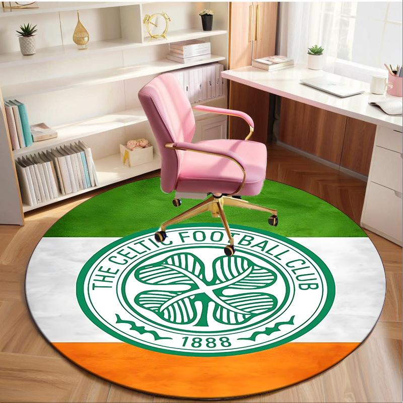 1PC round rug Cel-tic Football Club Crest Printed Round Area Rug ,Rug For Home Office, Round Chair Rug, Decorative Carpet Fan gifts Christmas gift