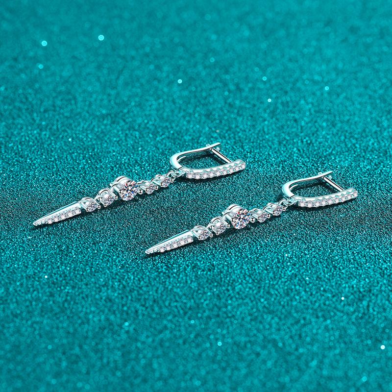 925 Sterling Silver Moissanite Drop Earrings Sparkling Dangle Earrings with Crystal Chain & Solitaire for Women Gift